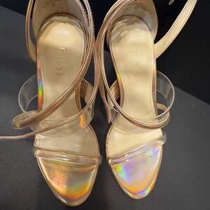 Guess Gwfelecia Iridescent Transparent Heeled Sandals Woman Size 5.5